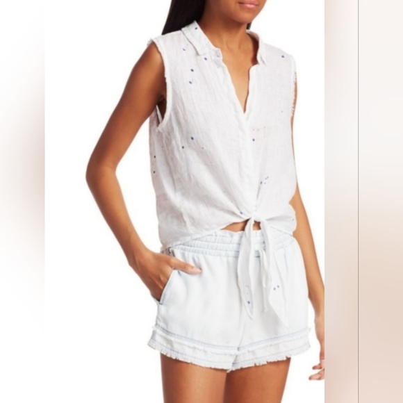 Bella Dahl Tops - Bella Dahl Tie Hem Speckled Sleeveless Linen Top Size L NWT